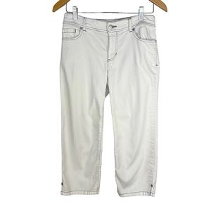 Chicos Cropped White Jeans Rhinestone Embellished Pockets Size Small 4